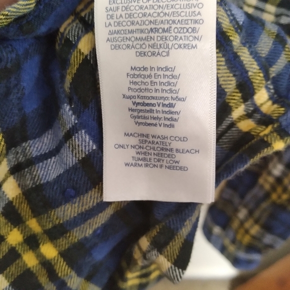 Chaps Performance Blue and Yellow Plaid Flannel Button Down Shirt Size XL - Picture 10 of 11